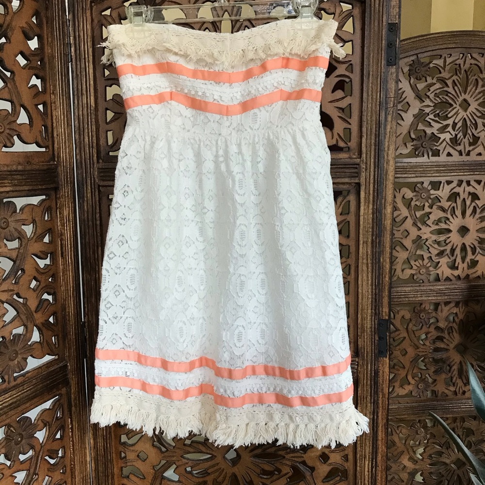 Flying Tomato Cream Strapless Lace Sundress- Small